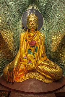 Images Dated 22nd April 2014: Myanmar, Yangon. Buddha statue in Schwedagon Temple