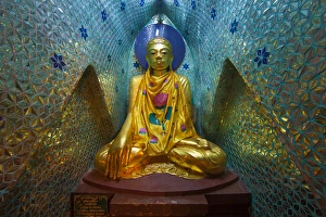 Yangon Prints: Myanmar, Yangon. Buddha statue in Schwedagon Temple