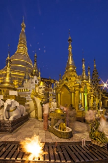 Yangon Prints: Myanmar, Yangon. Schwedagon Temple exterior