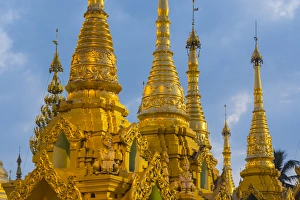 Yangon Prints: Myanmar. Yangon. Shwedagon Pagoda. Golden spires gleam at twilight