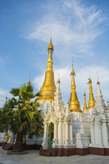 Images Dated 1st December 2014: Myanmar. Yangon. Shwedagon Pagoda. Stupas near the Northern gate