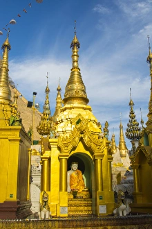 Images Dated 1st December 2014: Myanmar. Yangon. Shwedagon Pagoda. Buddha in a niche