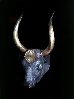 Mycenae Prints: Mycenaean bulls head rhyton, Shaft Grave IV NOTE: This image avail. up to 100MB