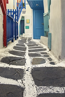 Walkway Prints: Mykonos Street, Greece Editorial Use Only