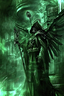 Ai Generated Prints: Mystical male figure with wings and staff. (AI Generated)