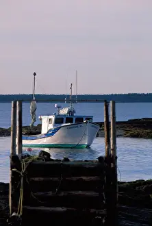 N. A. Canada, Nova Scotia. Lobster boat in harbor near Blue Rock