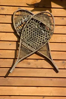 Images Dated 2nd February 2006: N. A. USA, Alaska. Decorative snow shoes on a building in Talkeetna