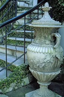 Wrought Iron Prints: N. A. USA, Georgia, Savannah. Large urn near steps