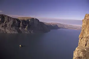 Strait Prints: NA, Canada, Canadian Arctic, Baffin Island Aerial view of Itirbilung Fjord
