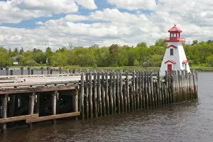 NA, Canada, New Brunswick. St. Stephen wharf and lighthouse
