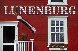 NA, Canada, Nova Scotia, Lunenburg Multi-colored harborfront buildings