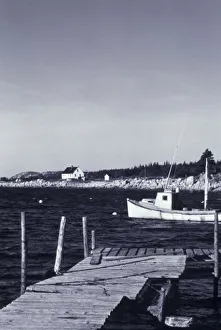 Board Walk Prints: NA, Canada, Nova Scotia, Peggys Cove. Ocean inlet; black, and, white image
