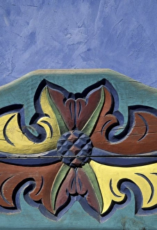 Images Dated 13th July 2004: NA, Mexico, Baja, Todos Santos. Carved bench detail