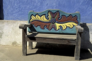 Images Dated 13th July 2004: NA, Mexico, Baja, Todos Santos. Carved bench detail