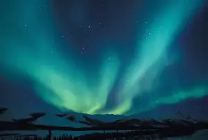 Mystical Prints: NA, USA, Alaska, Brooks Range, Curtains of green Northern Lights above the Endicott