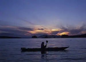 Sea Kayak Prints: NA, USA, Alaska, Ketchikan. Solo kayaker enjoys sunset (Medium Format)