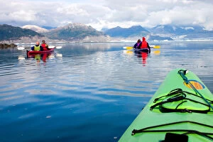Images Dated 10th September 2004: N.A. USA, Alaska. Tourists kayaking in and around Columbia Glacier