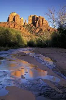 NA, USA, Arizona, Sedona. Cathedral Rock and Oak Creek at Red Rock Crossing