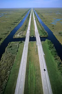 NA, USA, Florida. An aerial view of Interstate 75 alligator alley in the Florida