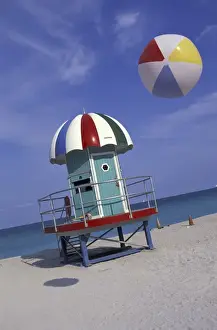 Miami Prints: NA, USA, Florida, Miami Beach Fanciful lifeguard station and inflated ball