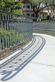 N.A. USA, Georgia, Savannah. Iron railing along walkway