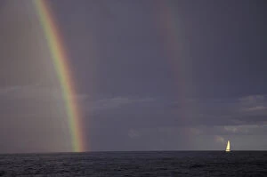 N.A. USA, Hawaii, Maui Rainbow and sailboat