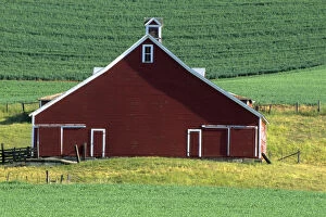 N.A. USA, Idaho, Latah County. Red barn in field