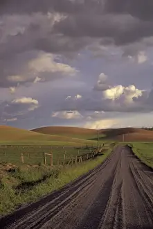 Drive Prints: NA, USA, Idaho, Moscow Country road and clouds in Palouse country