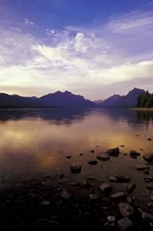 NA, USA, Montana, Glacier NP Sunset along Lake McDonald