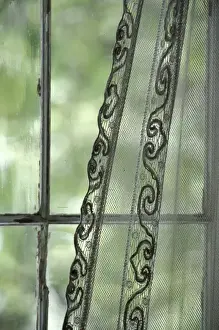 NA, USA, Montana, Nevada City Lace curtains in mining ghost town abandoned in