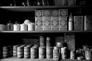 NA, USA, Montana, Nevada City Shelves stocked with canned goods in abandoned general