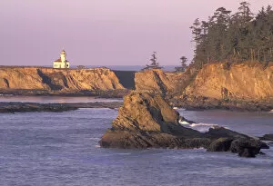 NA, USA, Oregon, Charleston, Cape Arago Lighthouse in late winter afternoon light