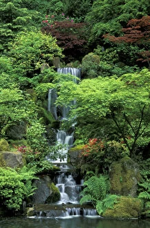 N.A. USA, Oregon, Portland, Japanese Garden Waterfall