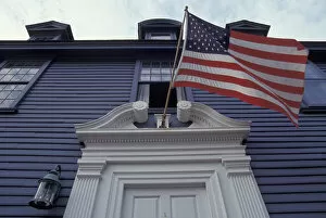 NA, USA, Rhode Island, Newport Flag detail along Thames Street