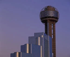 N.A. USA, Texas, Dallas Reunion Tower and Hyatt Regency Hotel at dusk