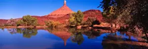 Deep Blue Prints: NA, USA, UT, Castle Mountain and Reflection in Small Pond Autumn