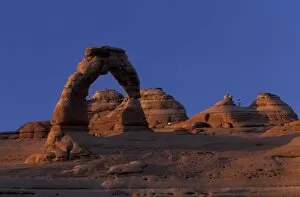 NA, USA, Utah, Arches National Park. Delicate arch and La Sal Mountains