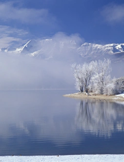 Images Dated 17th August 2004: NA, USA, Utah. Wasatch Mountains, Mt. Timpanogas. Deer Creek Reservoir and rimed trees