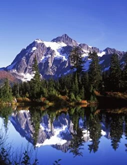 Images Dated 11th October 2007: N.A. USA, Washington, Mt. Baker & Snoqualmie NF, Mt. Shuksan Reflected in Picture Lake