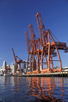 N.A. USA, Washington, Seattle. Cranes at Port of Seattle