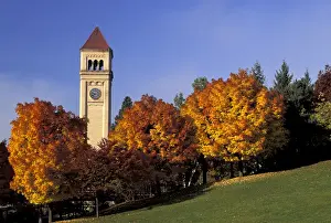 NA, USA, Washington, Spokane Clock Tower at Riverside Park; fall