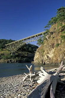 Images Dated 29th March 2004: NA, USA, Washington, Whidbey Island Driftwood on beach below Deception Pass Bridge