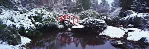 Images Dated 3rd February 2006: NA, USA, Washinton State, Seattle, Kabota Gardens, Snow covered Bridge with small pond