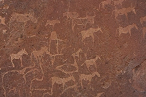 Namibia, Damaraland, Twyfelfontein. Close-up of rock engravings or petroglyphs