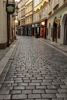 Images Dated 22nd May 2020: Narrow wet cobblestone streets in Old Town in Prague, Czech Republic