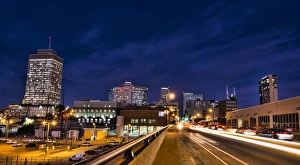 Images Dated 2029: Nashville Tennessee city skyline at twilight from the west side with traffic