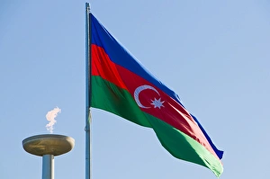 Images Dated 28th May 2010: National Flag blowing in wind, Baku, Azerbaijan