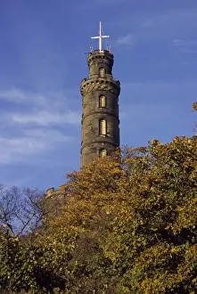 Scot Land Prints: Nelsons Monument on Edinburgh Scotlands Calton Hill with a signal-tower