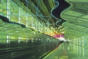 Air Port Prints: Neon lighting in corridor of the O hare Airport, Chicago, Illinois