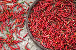Basket Prints: Nepal, drying peppers on the sidewalk